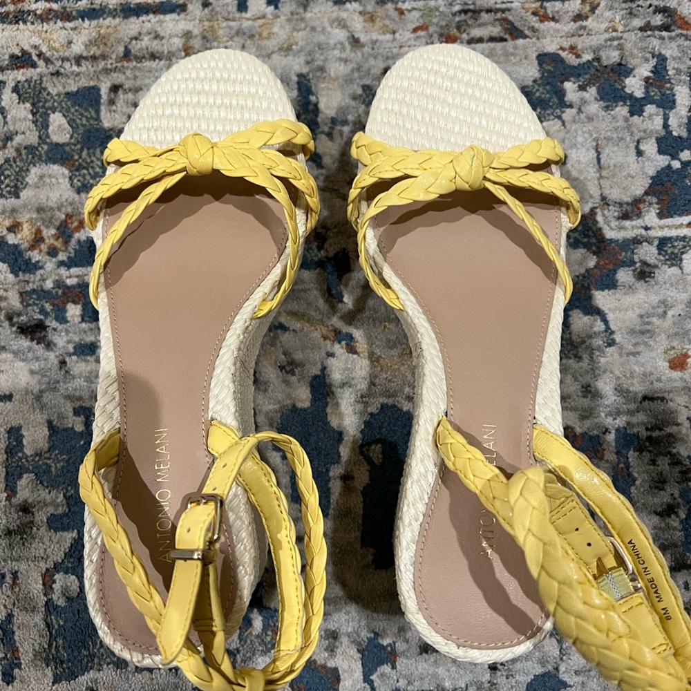 Antonio Melani Lorinna Leather Braided Ankle Strap Wedges - Picture 2 of 5